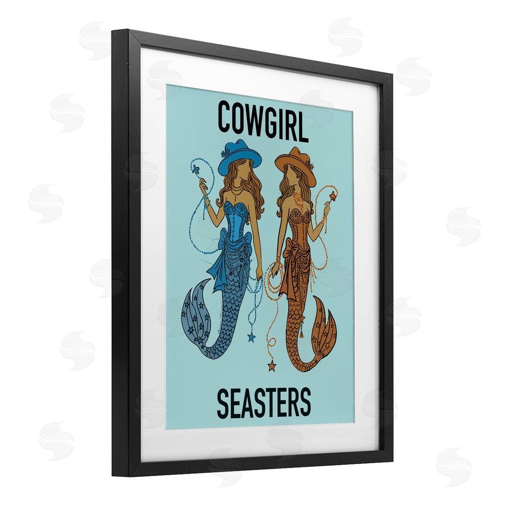 Amelia Noyes Cowgirl Seasters Mermaid Friendship Black Framed Print Under Glass Wall Art