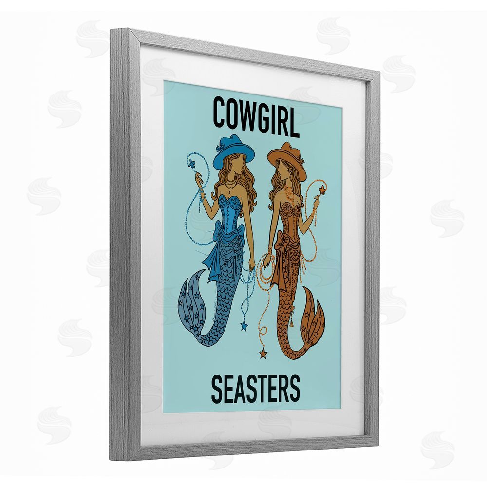 Amelia Noyes Cowgirl Seasters Mermaid Friendship Gray Framed Print Under Glass Wall Art