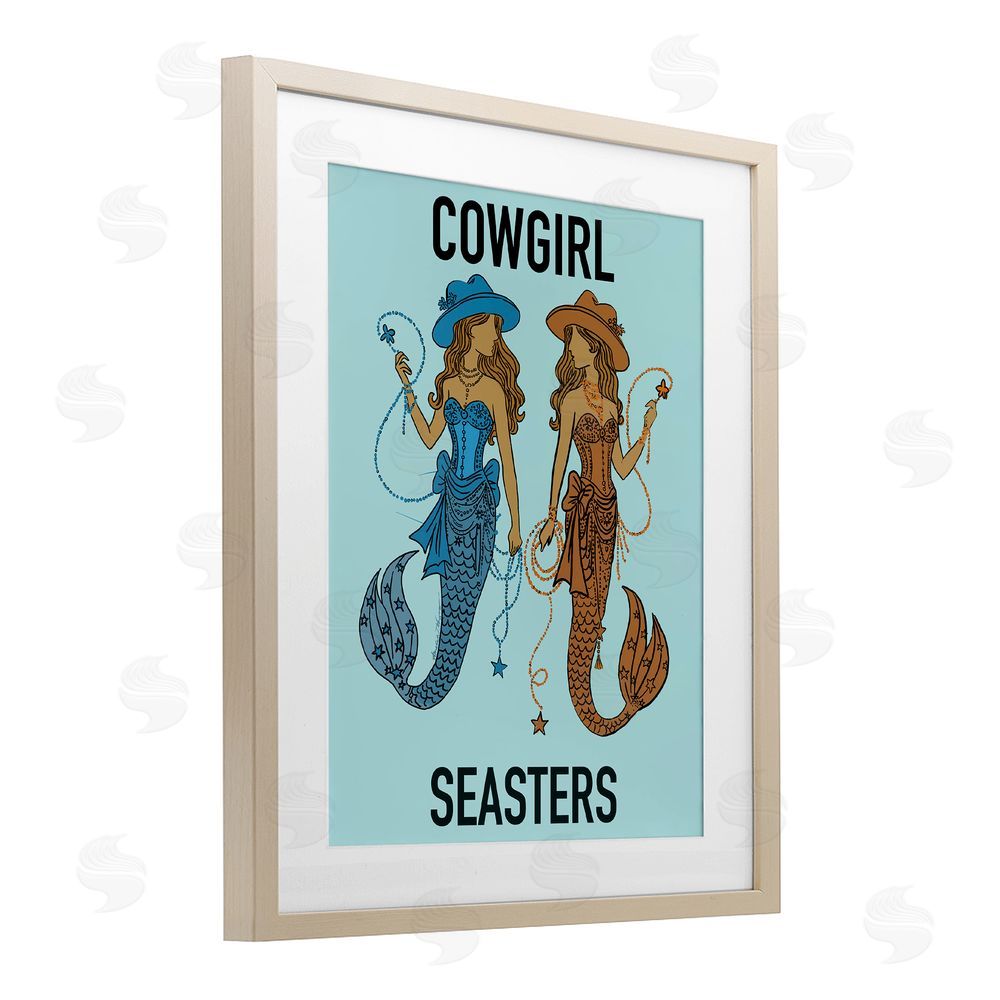 Amelia Noyes Cowgirl Seasters Mermaid Friendship Brown Framed Print Under Glass Wall Art