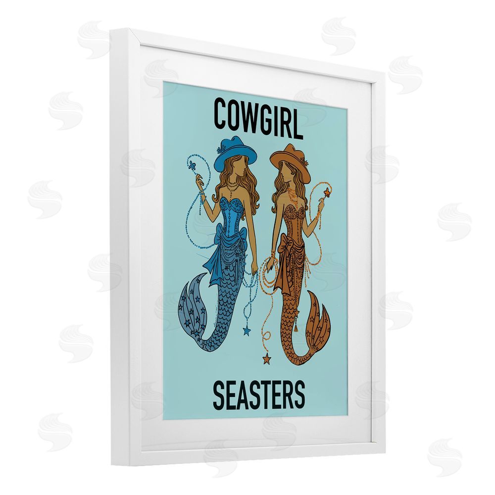 Amelia Noyes Cowgirl Seasters Mermaid Friendship White Framed Print Under Glass Wall Art