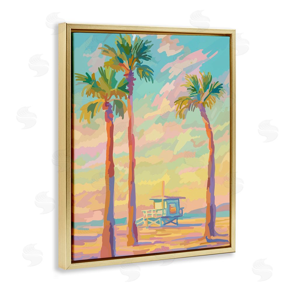 Amelia Noyes Beachside Palms Abstraction Gold Floating Frame Canvas Wall Art Print