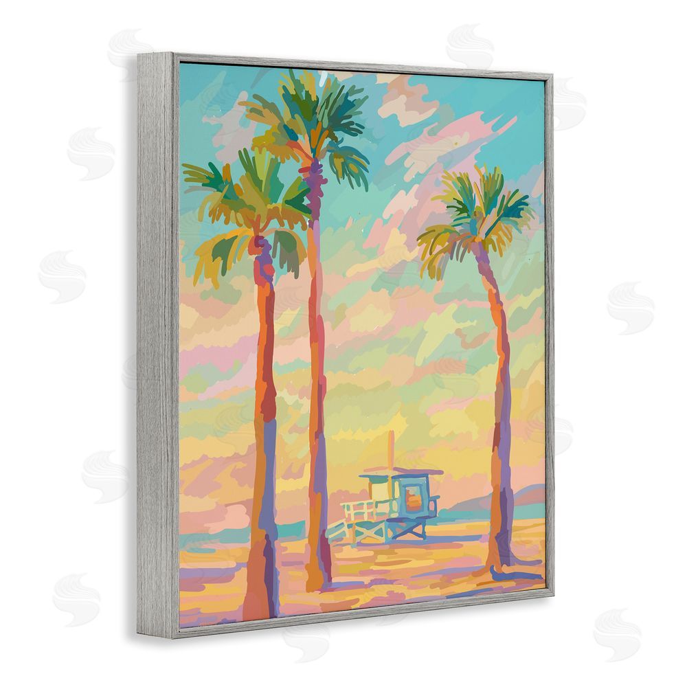 Amelia Noyes Beachside Palms Abstraction Gray Framed Giclee Wall Art Print