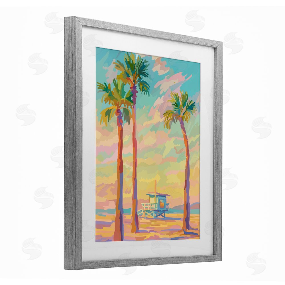 Amelia Noyes Beachside Palms Abstraction Gray Framed Print Under Glass Wall Art