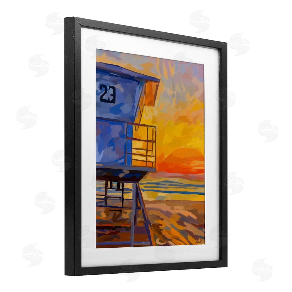 Amelia Noyes Lifeguard Stand Sunset Black Framed Print Under Glass with Mat Wall Art