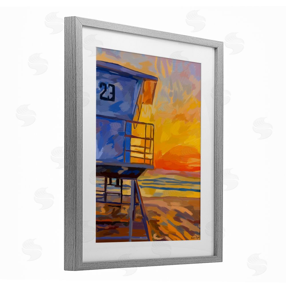 Amelia Noyes Lifeguard Stand Sunset Gray Framed Print Under Glass with Mat Wall Art