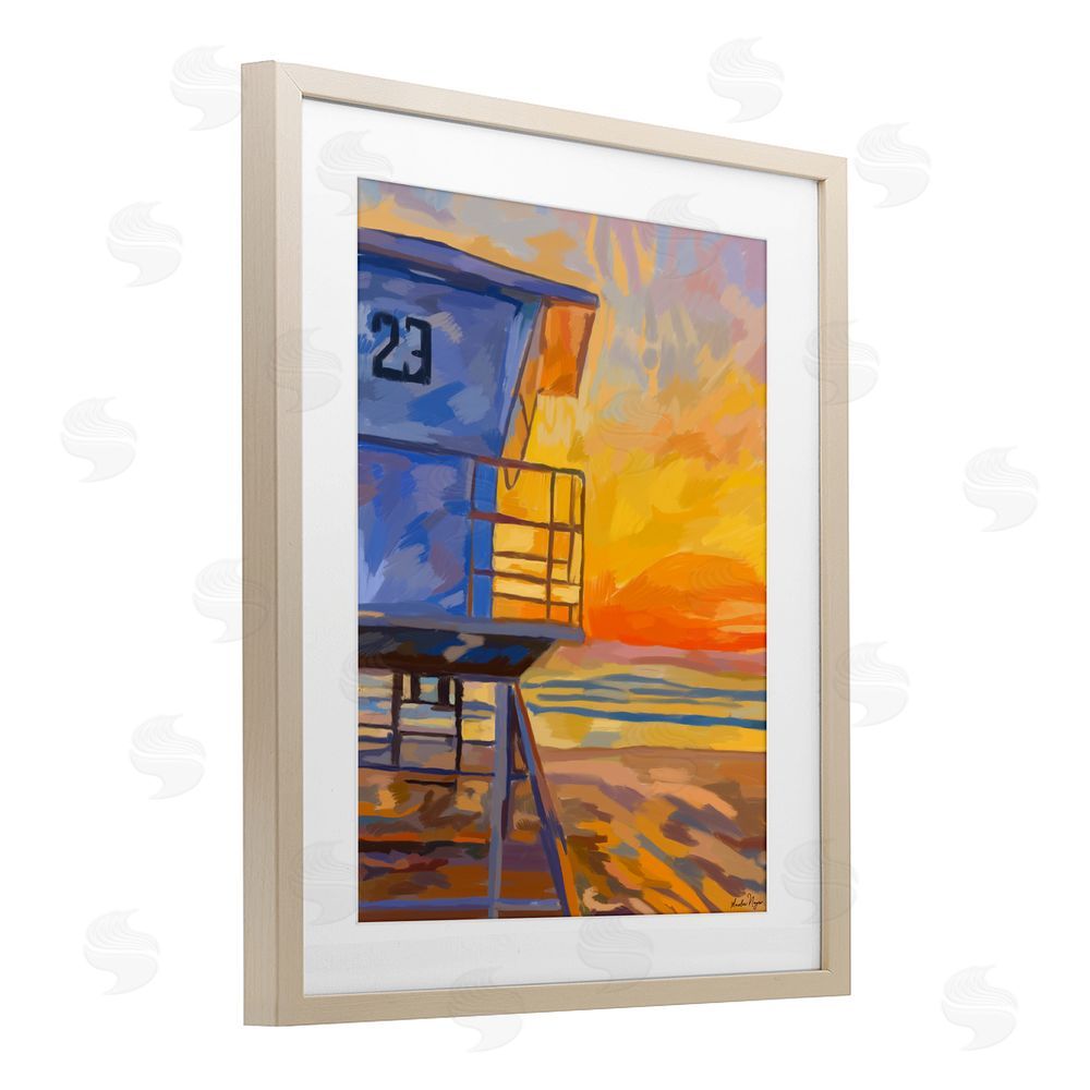 Amelia Noyes Lifeguard Stand Sunset Brown Framed Print Under Glass with Mat Wall Art