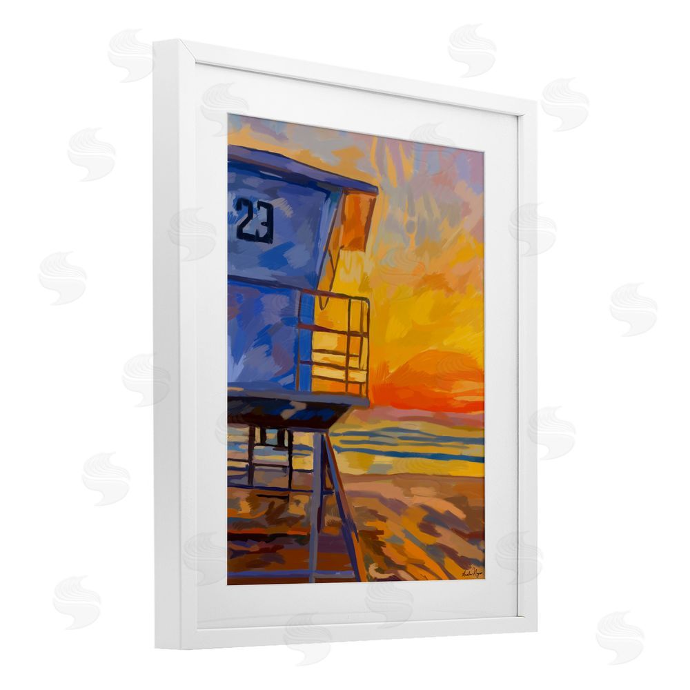 Amelia Noyes Lifeguard Stand Sunset White Framed Print Under Glass with Mat Wall Art