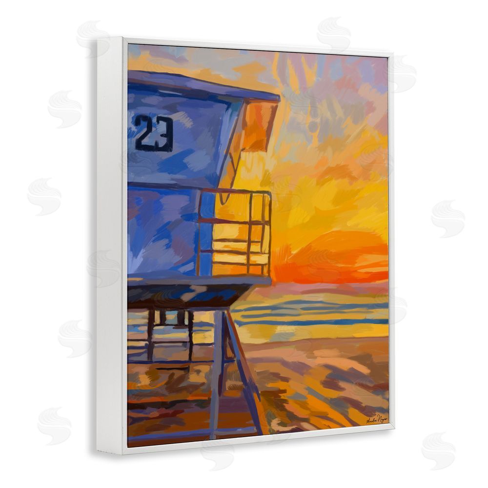 Amelia Noyes Lifeguard Stand Sunset White Framed Giclee Wall Art Print
