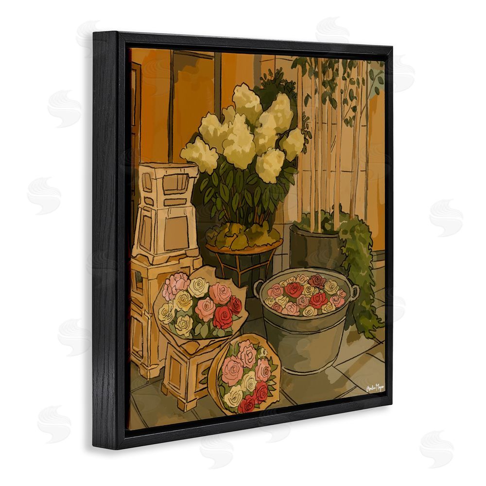 Amelia Noyes London Town Flowers Black Floating Frame Canvas Wall Art
