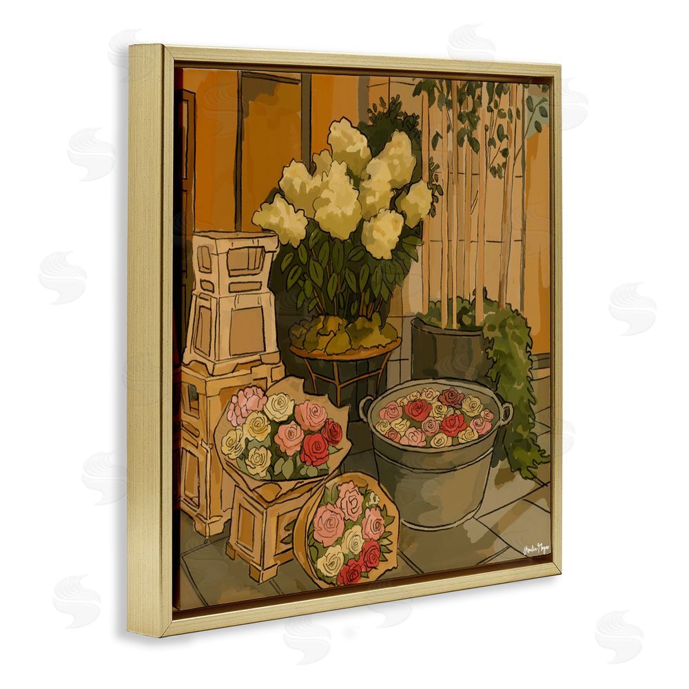Amelia Noyes London Town Flowers Gold Floating Frame Canvas Wall Art