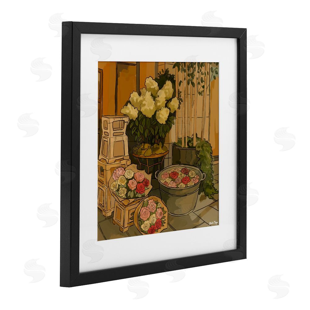 Amelia Noyes London Town Flowers Black Framed Print Under Glass with Mat Wall Art