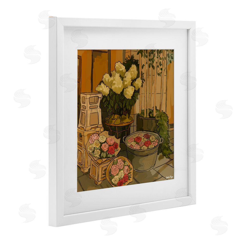 Amelia Noyes London Town Flowers White Framed Print Under Glass with Mat Wall Art