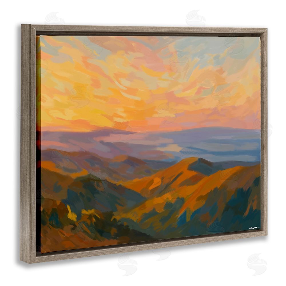 Amelia Noyes California Sunset Landscape Brown Floating Frame Canvas Wall Art Print