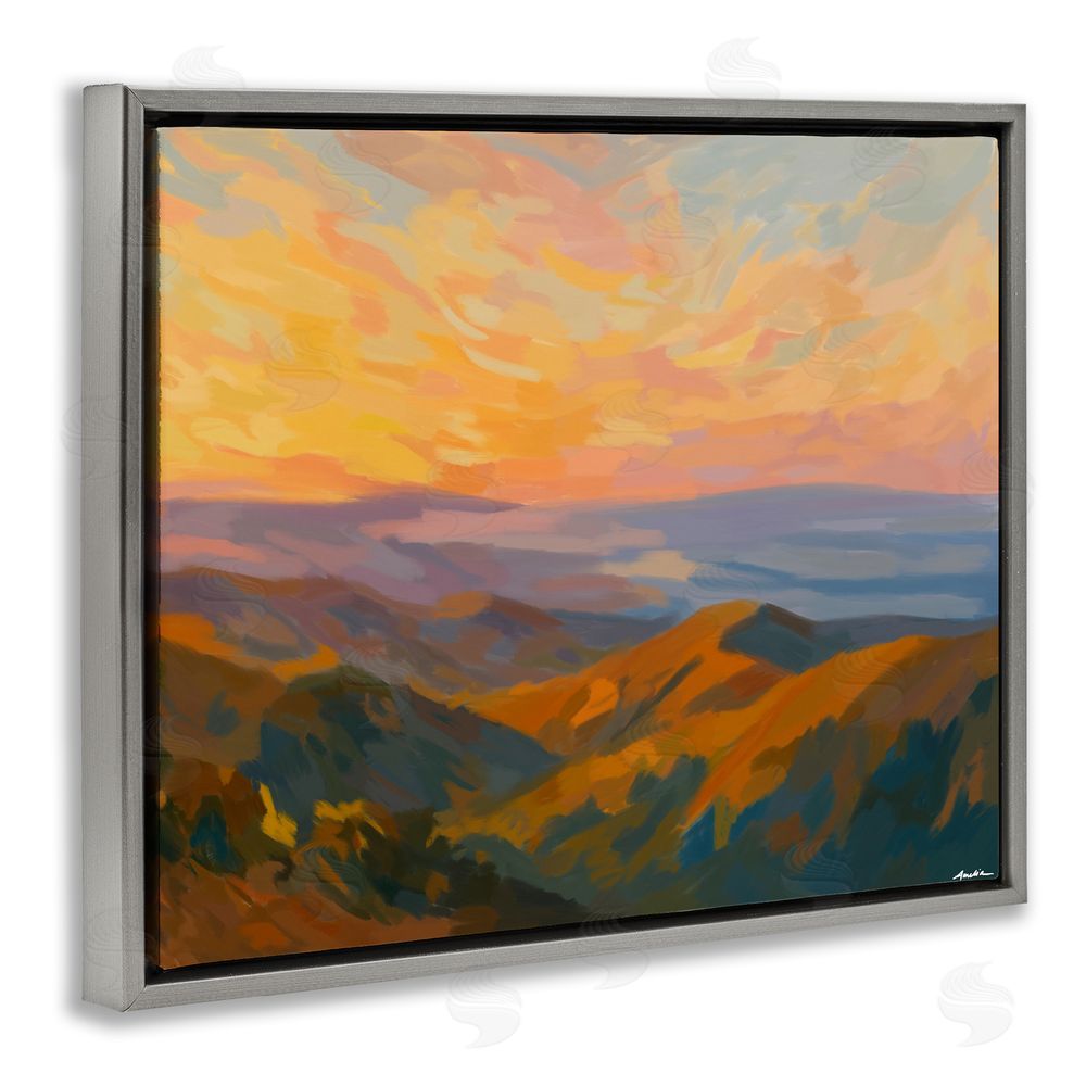 Amelia Noyes California Sunset Landscape Gray Floating Frame Canvas Wall Art Print