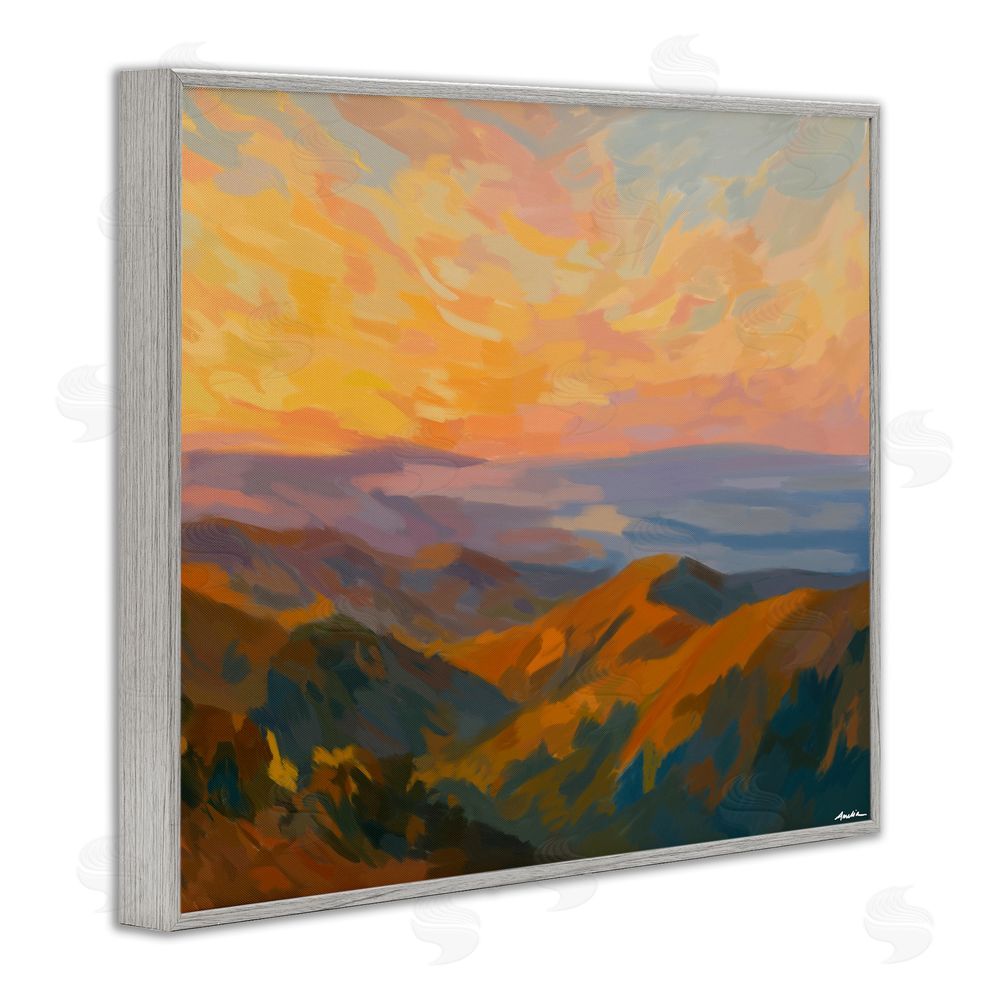 Amelia Noyes California Sunset Landscape Gray Framed Giclee Wall Art Print