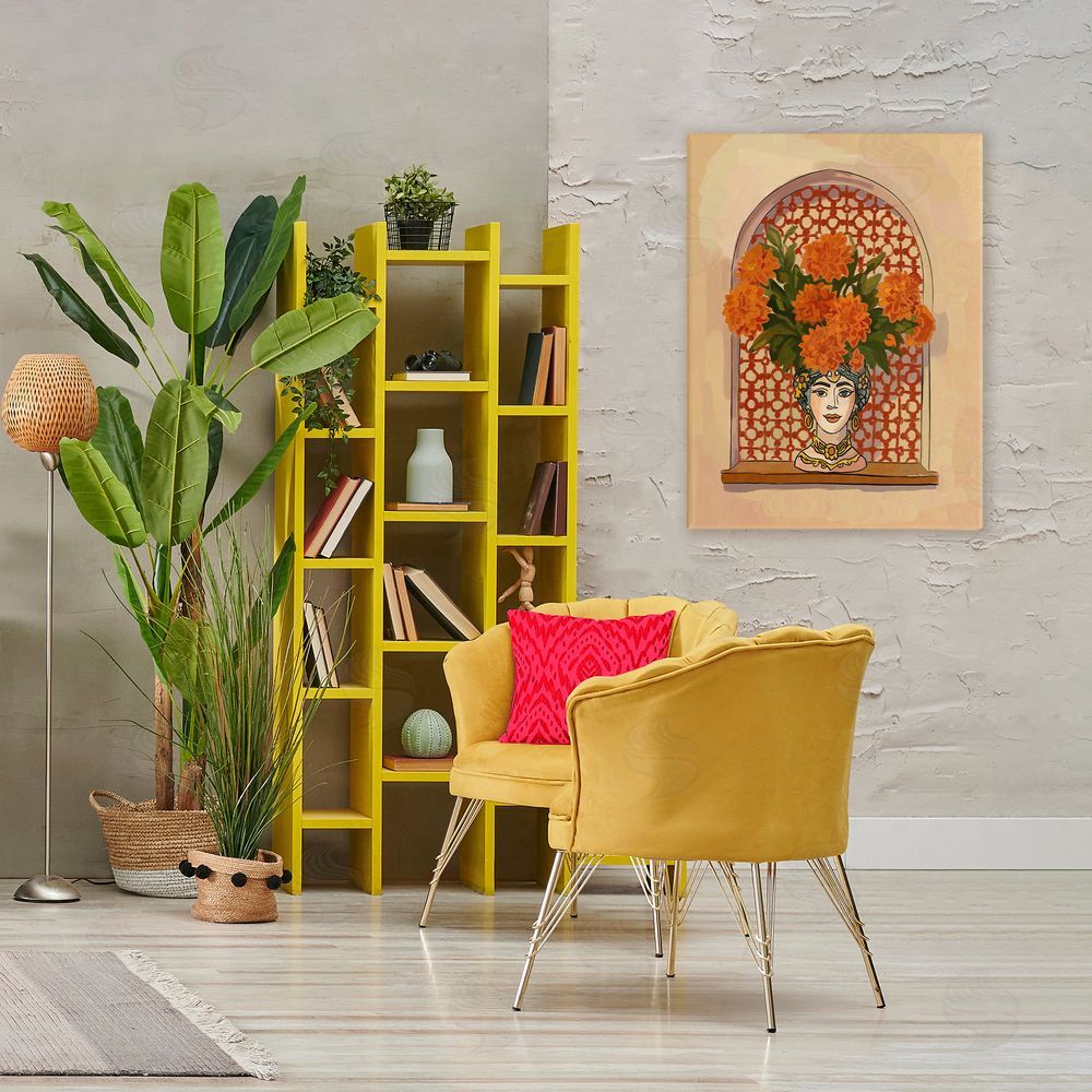 Amelia Noyes Ornate Flower Head Vase Stretched Canvas Wall Art in Room