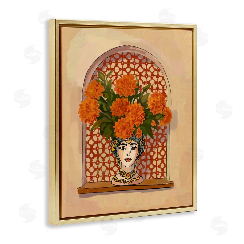 Amelia Noyes Ornate Flower Head Vase Gold Floating Frame Canvas Wall Art Print