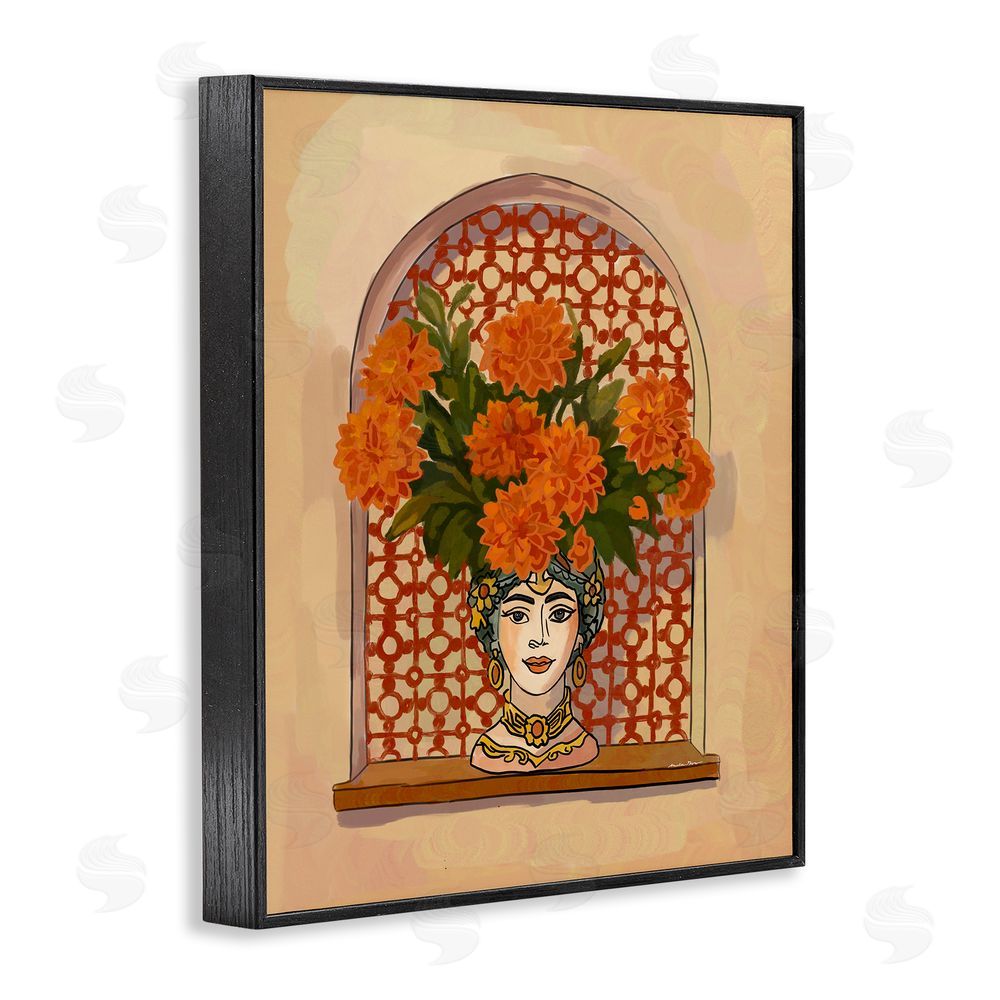 Amelia Noyes Ornate Flower Head Vase Black Framed Giclee Wall Art Print