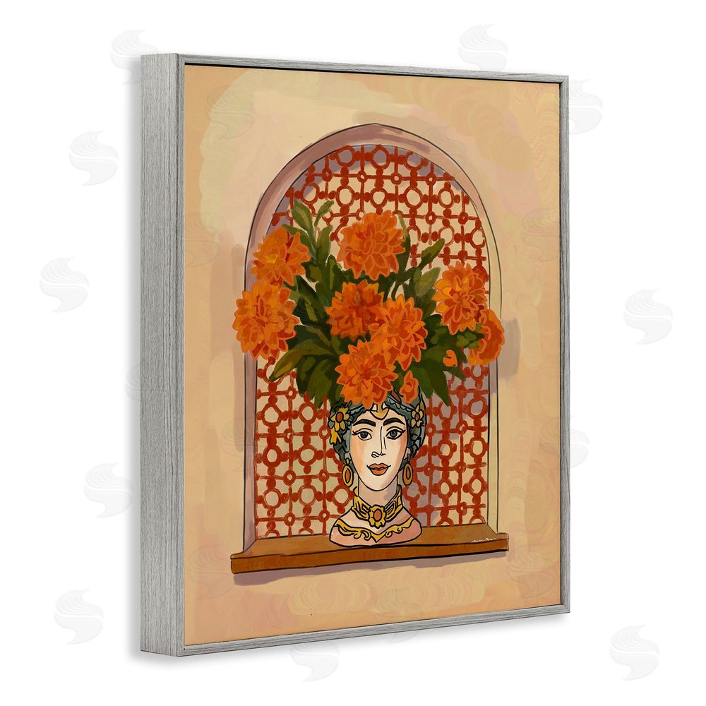 Amelia Noyes Ornate Flower Head Vase Gray Framed Giclee Wall Art Print