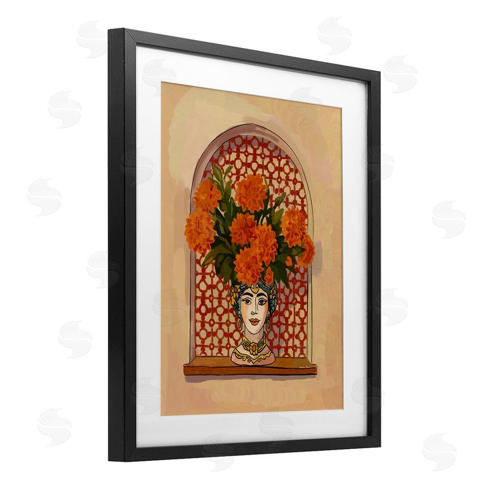 Amelia Noyes Ornate Flower Head Vase Black Framed Print Under Glass Wall Art