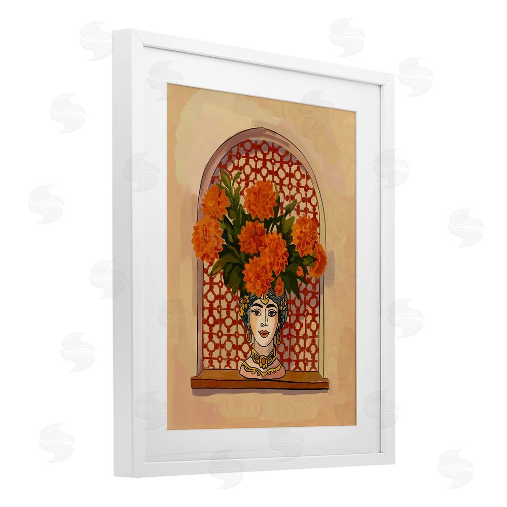 Amelia Noyes Ornate Flower Head Vase White Framed Print Under Glass Wall Art