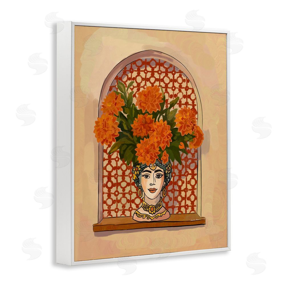 Amelia Noyes Ornate Flower Head Vase White Framed Giclee Wall Art Print