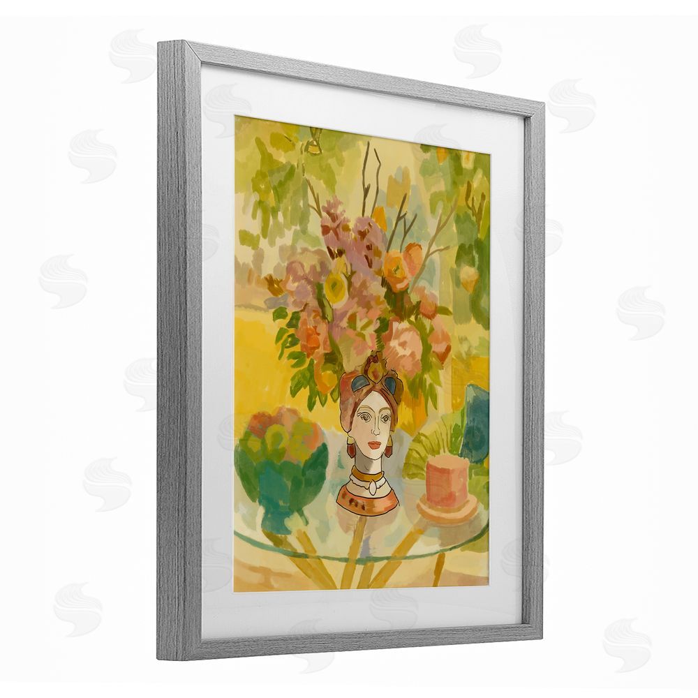 Amelia Noyes Flower Head Vase Gray Framed Print Under Glass with Mat Wall Art