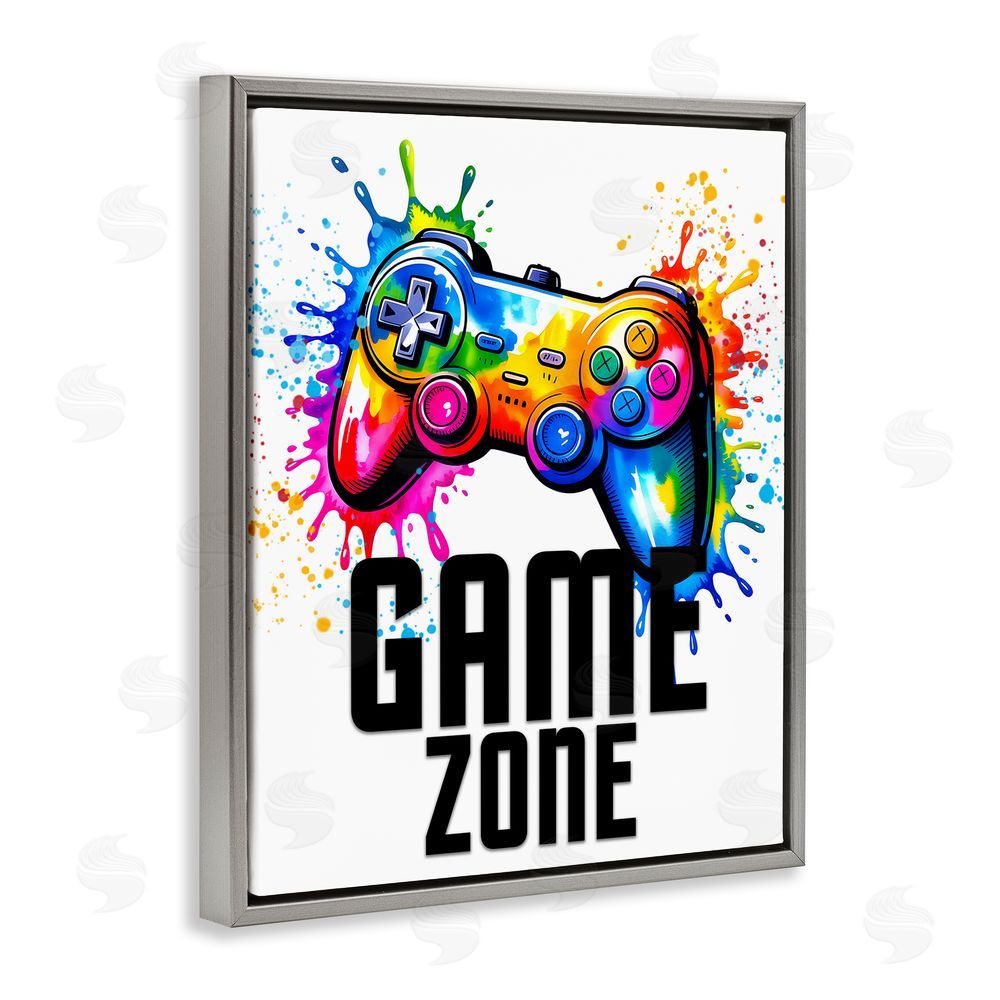 Kim Allen Game Zone Bright Splash Gray Floating Frame Canvas Wall Art Print