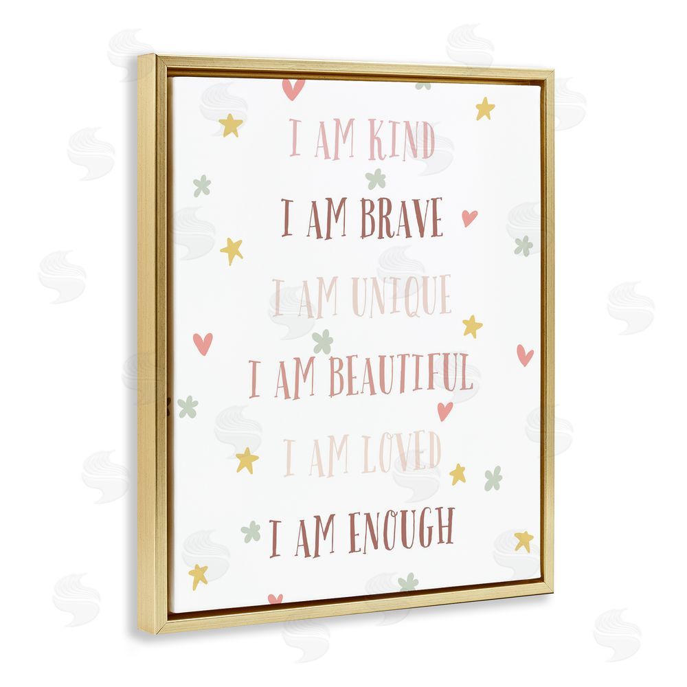 Katie Griggs I am Empowerment Quotes Gold Floating Framed Canvas Wall Art