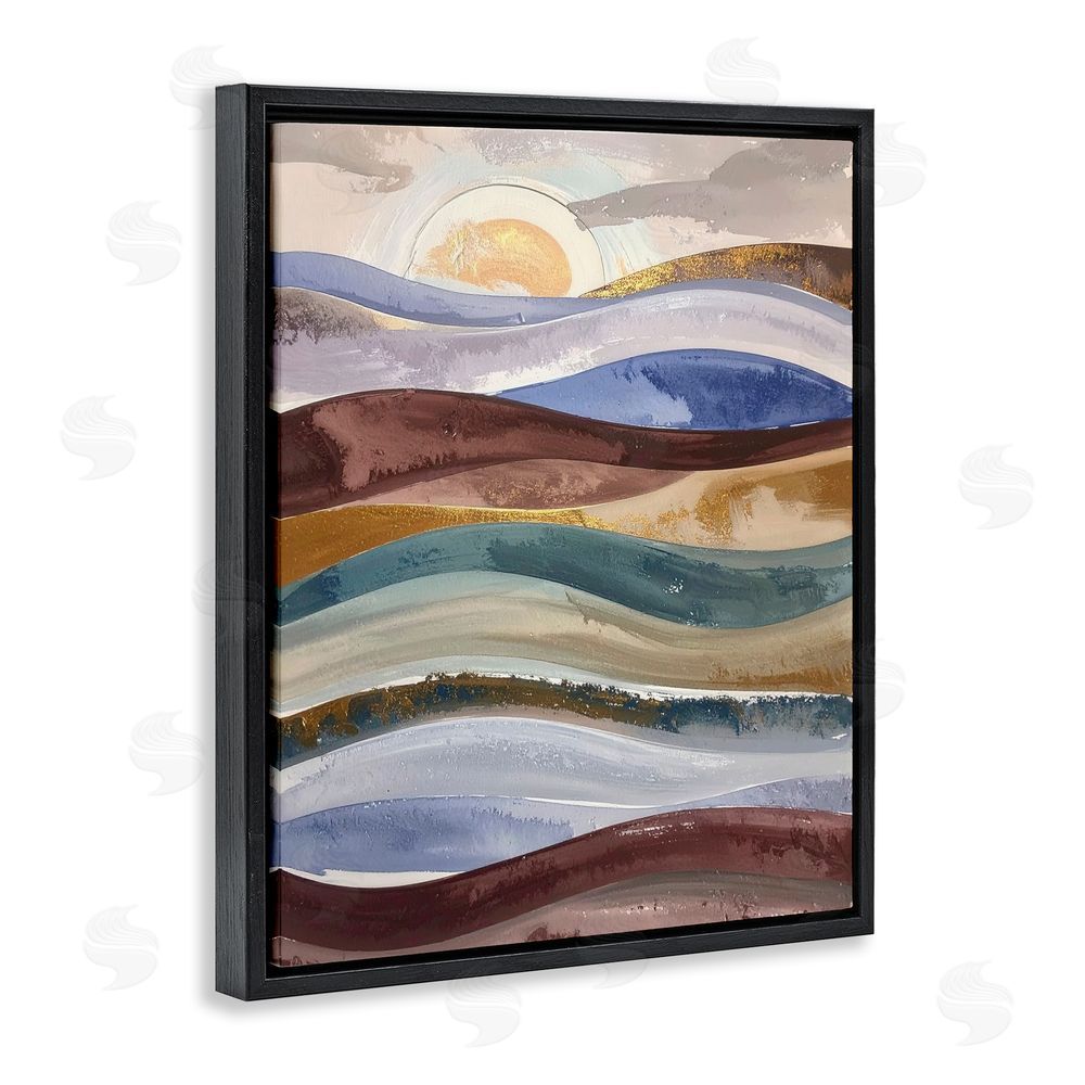Alonza Saunders Layered Ocean Flow Black Floating Frame Canvas Wall Art Print