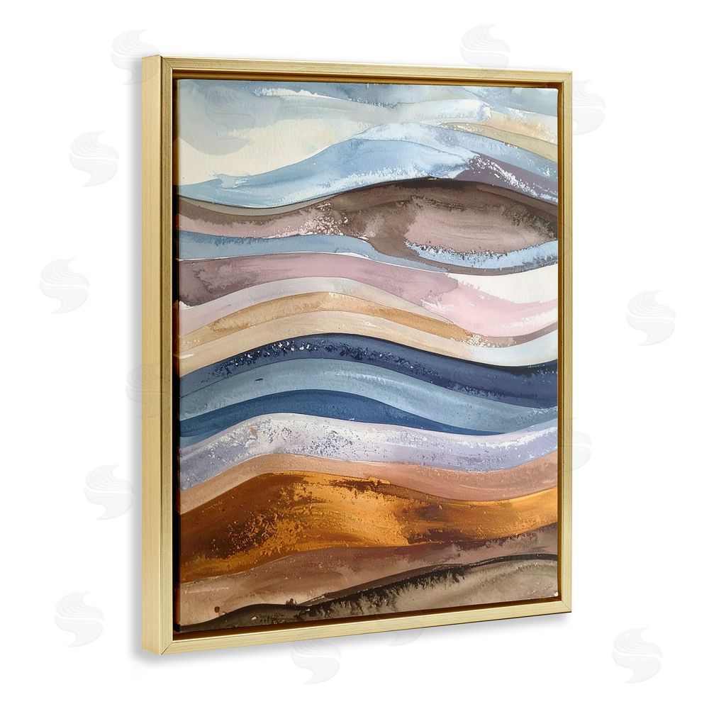 Alonza Saunders Ocean Flow Layers Gold Floating Frame Canvas Wall Art Print
