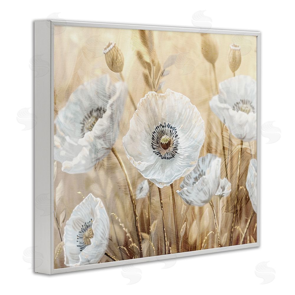Kim Allen White Poppies Beige Field White Framed Giclee Wall Art Print
