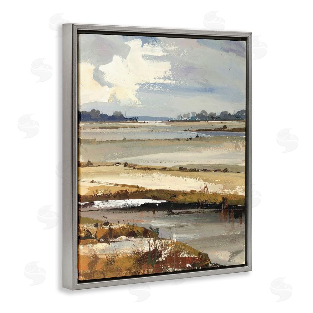 Alonza Saunders Earthy Distant Horizon Gray Floating Frame Canvas Wall Art Print