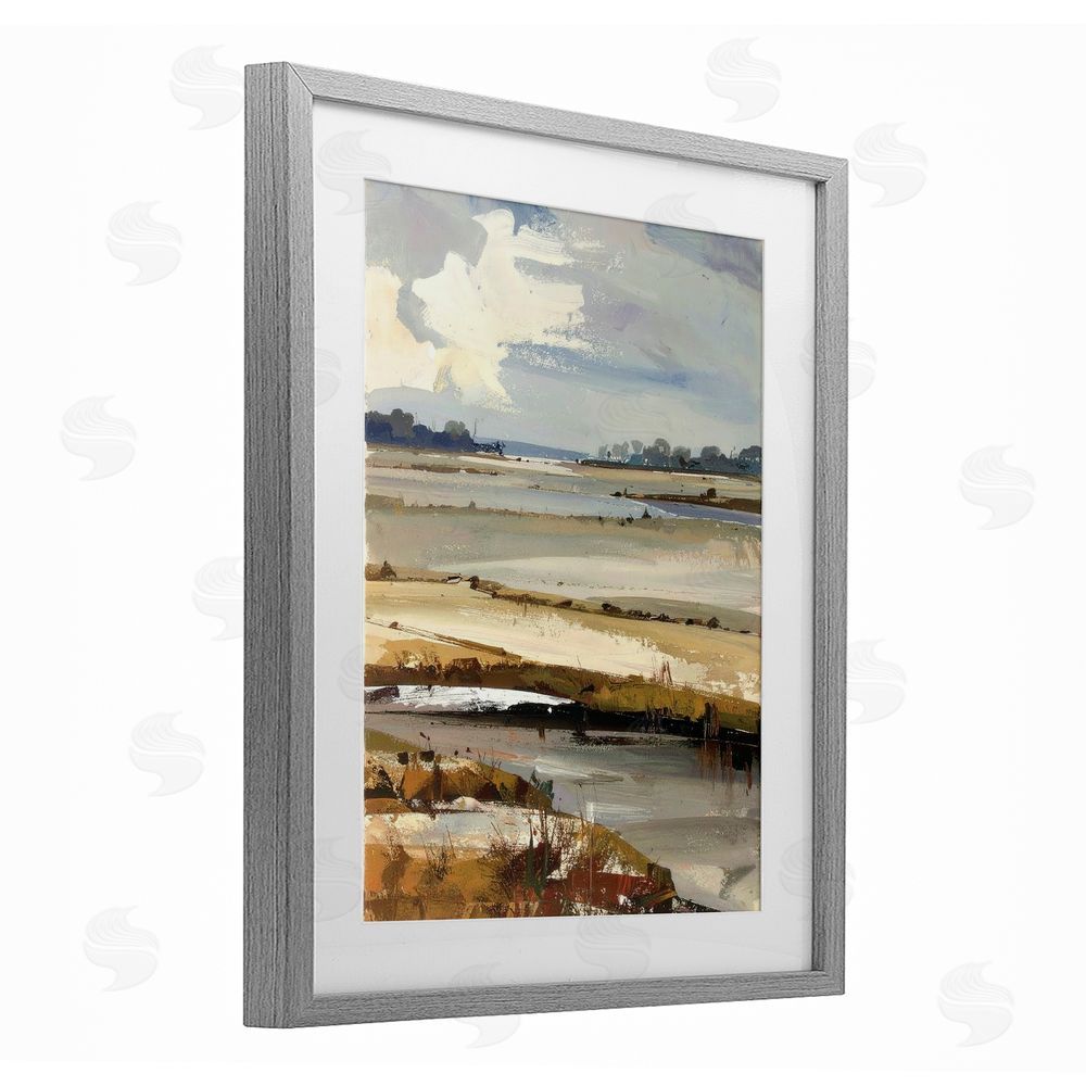 Alonza Saunders Earthy Distant Horizon Gray Framed Print Under Glass Wall Art
