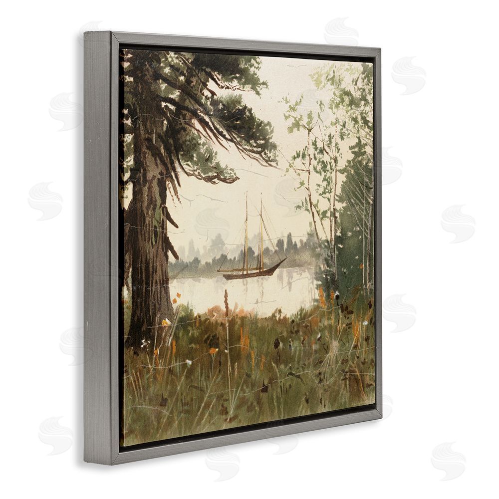 Lula Bijoux & co. Boating View Through Trees Gray Floating Frame Canvas Wall Art Print
