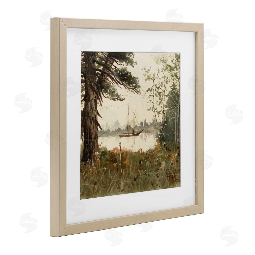 Lula Bijoux & co. Boating View Through Trees Brown Framed Print Under Glass Wall Art