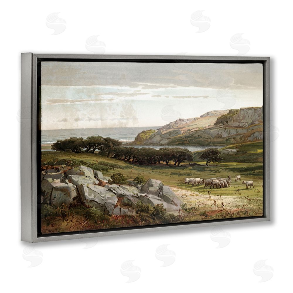 Lula Bijoux & co. Sheep in Passionate Landscape Gray Floating Frame Canvas Wall Art Print