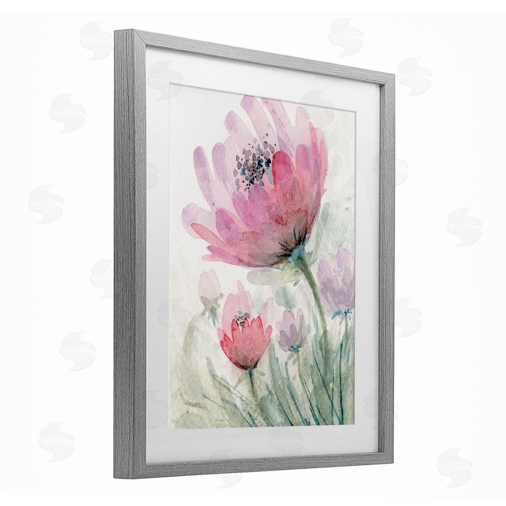 Patti Bishop Pink Flower Blossoms Gray Framed Print Under Glass Wall Art