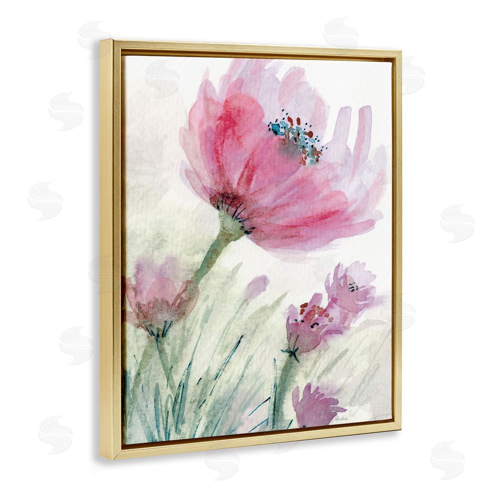 Patti Bishop Pink Flower & Speckled Stamen Gold Floating Frame Canvas Wall Art Print