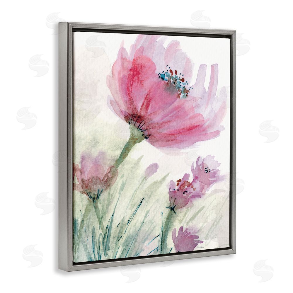 Patti Bishop Pink Flower & Speckled Stamen Gray Floating Frame Canvas Wall Art Print