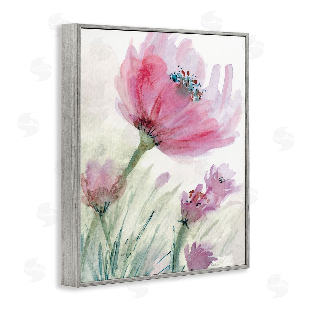 Patti Bishop Pink Flower & Speckled Stamen Gray Framed Giclee Wall Art Print