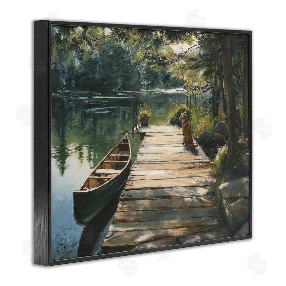 Sara Culpepper Lake Life Dog on Dock Black Framed Giclee Print Wall Art