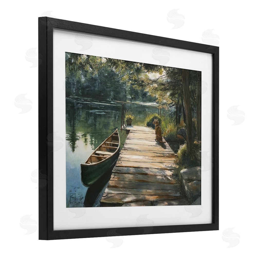 Sara Culpepper Lake Life Dog on Dock Black Framed Print Under Glass Wall Art