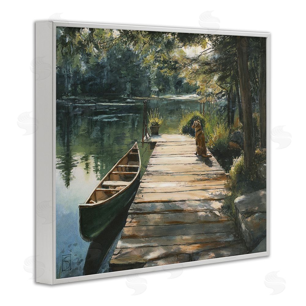 Sara Culpepper Lake Life Dog on Dock White Framed Giclee Print Wall Art