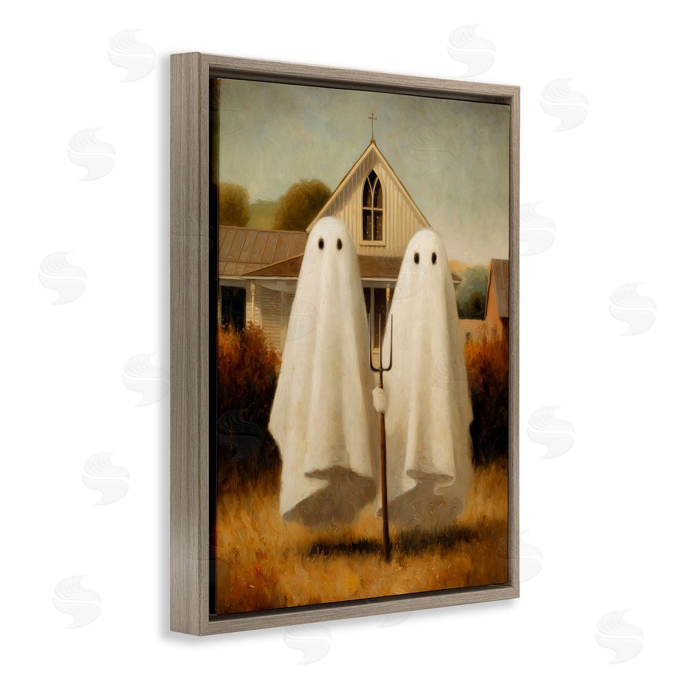 Arlington Prints American Gothic Ghosts Brown Floating Frame Canvas Wall Art Print