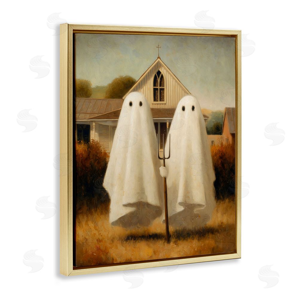 Arlington Prints American Gothic Ghosts Gold Floating Frame Canvas Wall Art Print