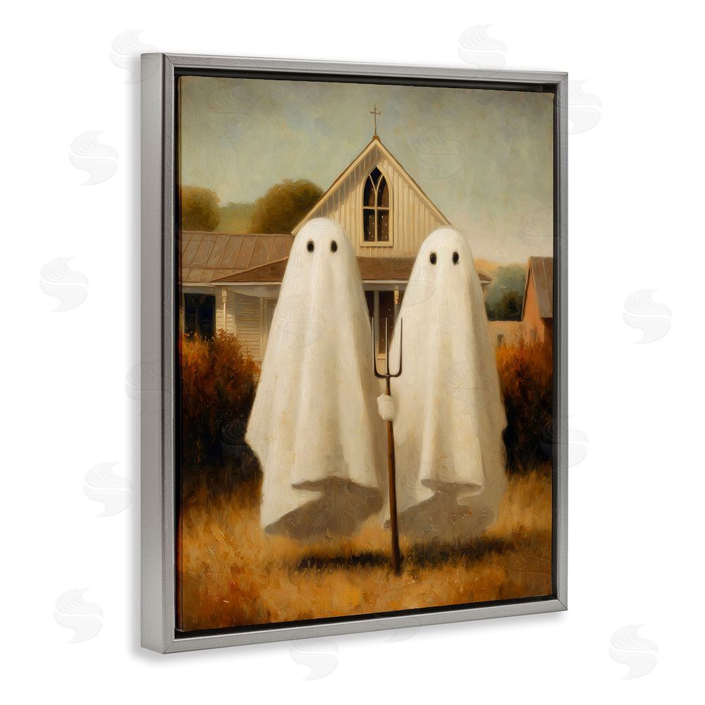 Arlington Prints American Gothic Ghosts Gray Floating Frame Canvas Wall Art Print