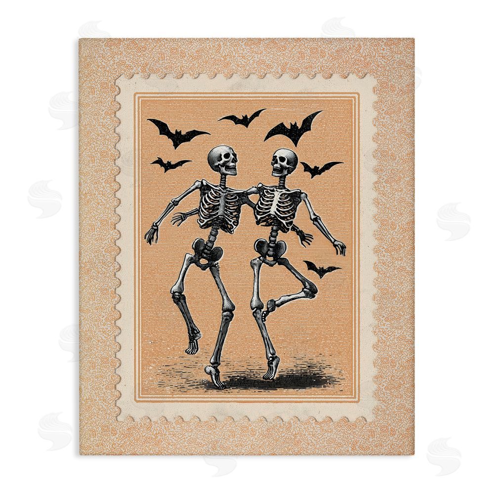 Arlington Prints Vintage Dancing Skeletons Stamp Stretched Canvas Wall Art Print