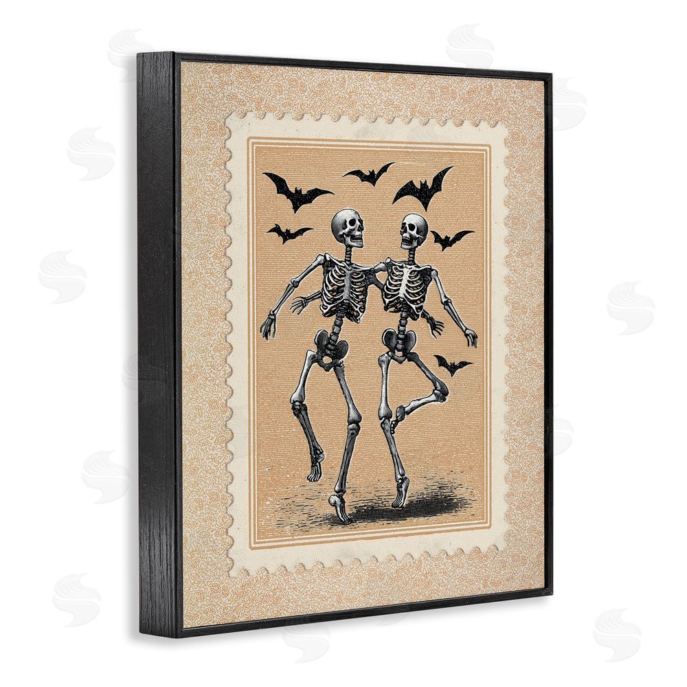Arlington Prints Vintage Dancing Skeletons Stamp Black Framed Giclee Print Wall Art