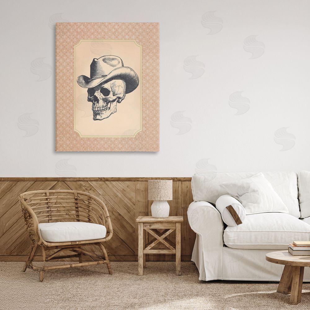 Arlington Prints Vintage Cowboy Skull Stretched Canvas Wall Art Print in Room